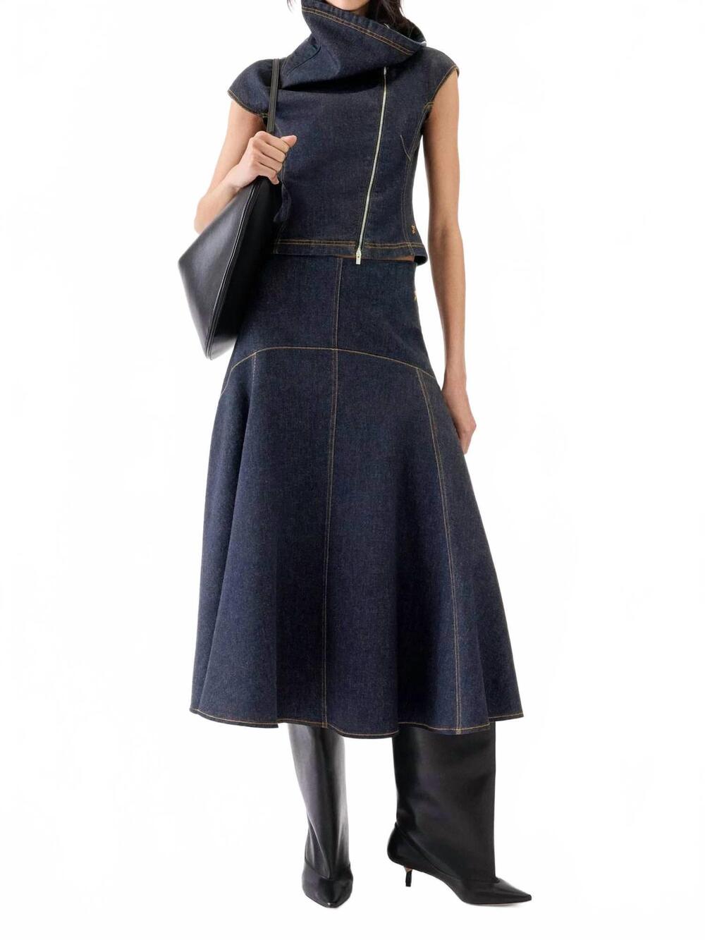 NEW JACQUEMUS the triangle de-nimes denim skirt in dark navy